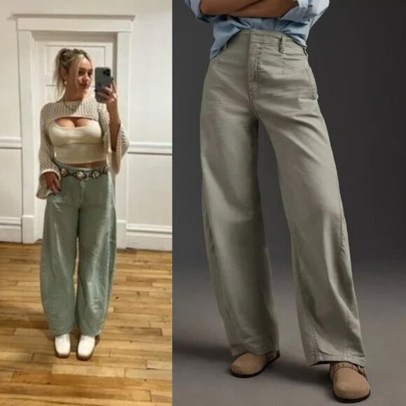 NEW Anthropologie Pilcro The Vintage Bow Barrel Full Length Pants 29 Grey $148 - Picture 5 of 16